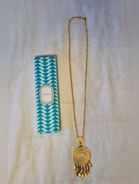 Stella & Dot Gold Circular Pendant Fringe Necklace